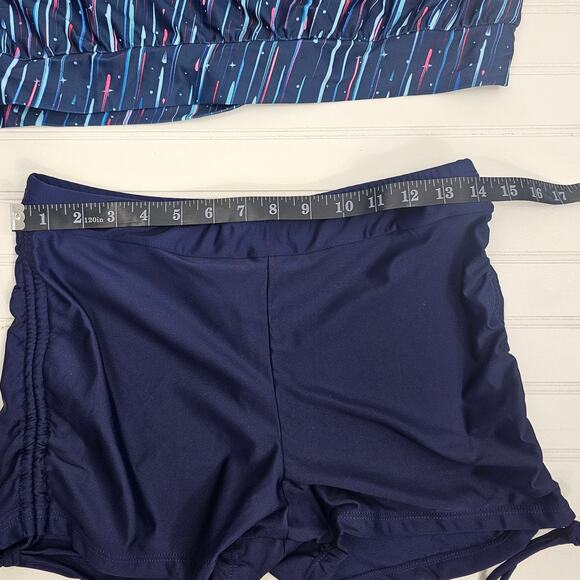 Yonique Women's Blue Blouson Tankini Set Side Shirred Boy Shorts Size L NWT - Picture 15 of 16